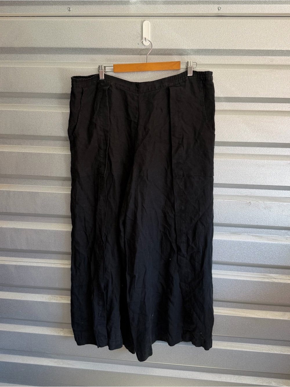 Eskandar black crossover wide leg linen pant